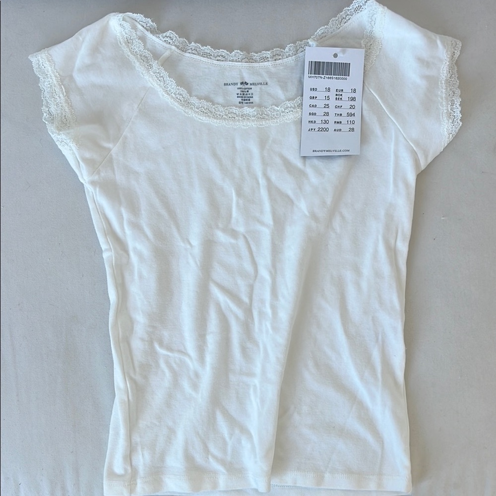 Brandy Melville White Lace Trim Top